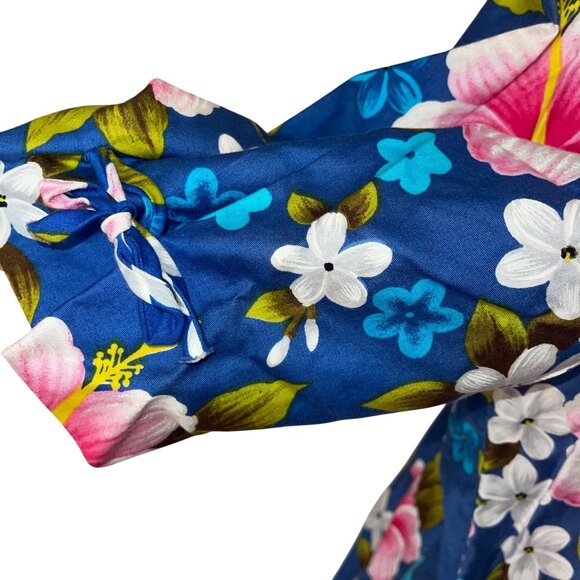 Ui Maikai Vintage Womens Dress Size Large Blue Floral Maxi Pure Cotton - Picture 10 of 12